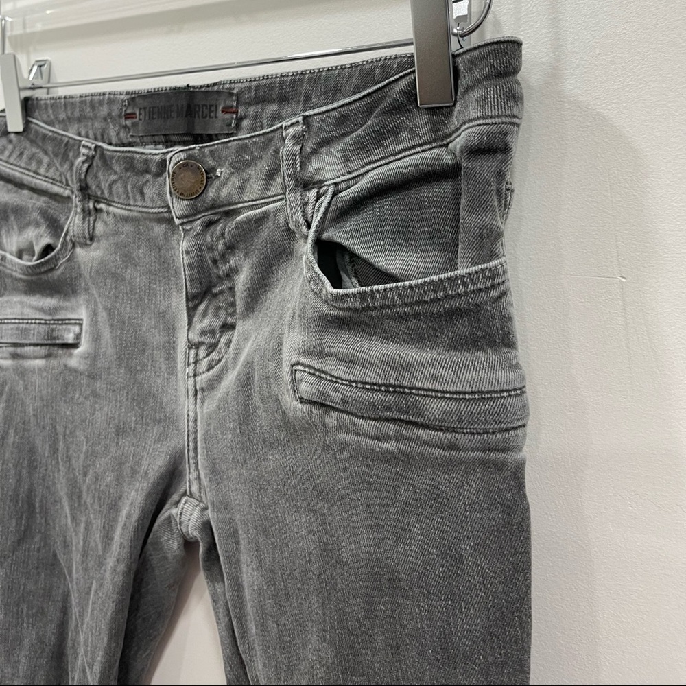 Etienne Marcel Stretch Fit Moto Skinny Jeans Washed Grey Ankle Zip Size 28 - Picture 9 of 11